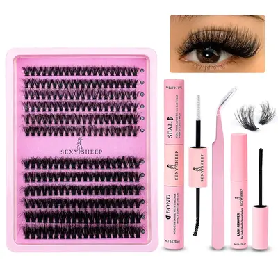Natural Look Eyelash Extension Set, Eyelashes Cluster with Tweezers, Glue and Lash Remover, Professional Eye Makeup Accessori...