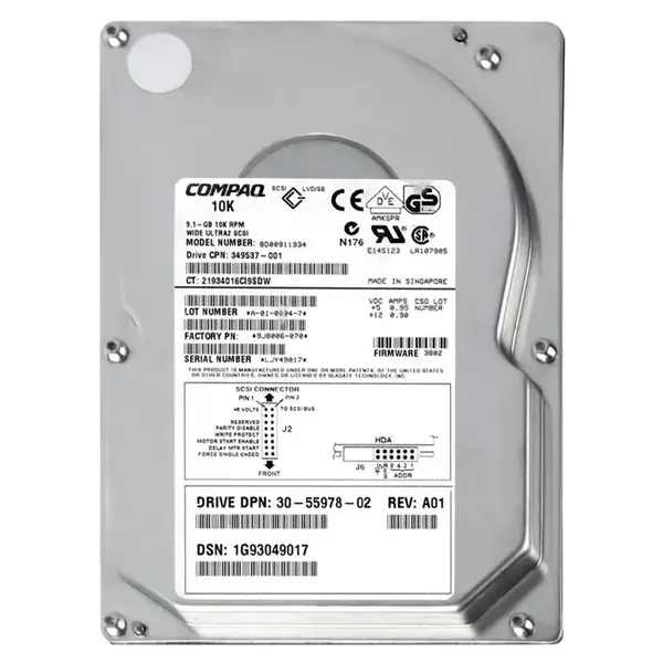 349537-001 HP 9.1GB Wide Ultra2 SCSI 10000 3.5-inch Hard Drive