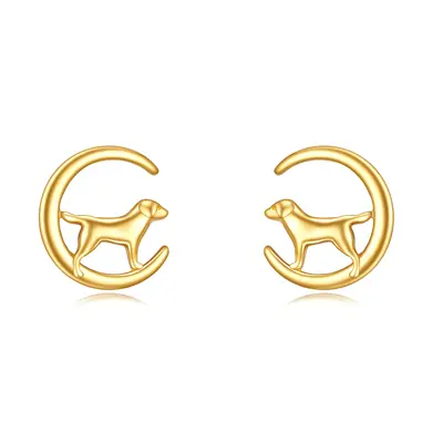 14K Gold Dog Stud Earrings