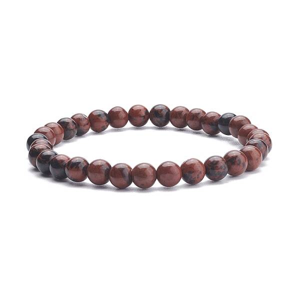 Natural Mahogany Obsidian Round Beaded Stretch Bracelet