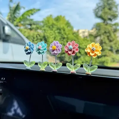 Flower Design Car Decoration, Center Console Cute Car Interior Ornament, Car Interior Decoration Accessories for Women & Girl...