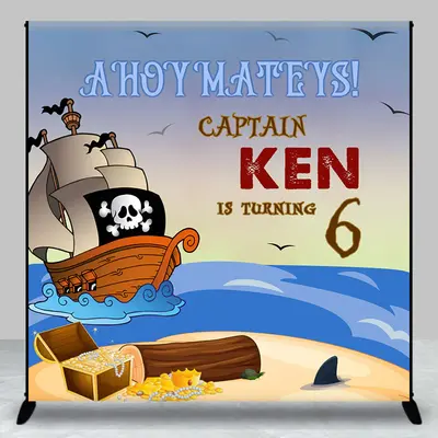 Aperturee Pirate Treasure Custom Name 6Th Birthday Backdrop | Happy Birthday Backdrop | Custom Happy Birthday Banner | Backdr...