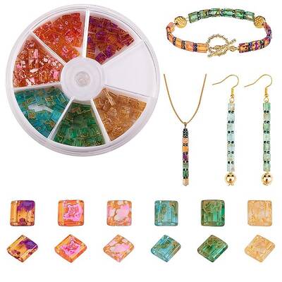 240Pcs 6 Colors 2-Hole Transparent Glass Seed Beads