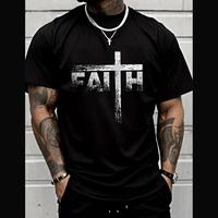 [Saleup to 75%] Faith T-shirt Men's Letter Print Round Neck Tee, Regular Fit Casual Short Sleeve Crew Neck T-shirt for Summer...