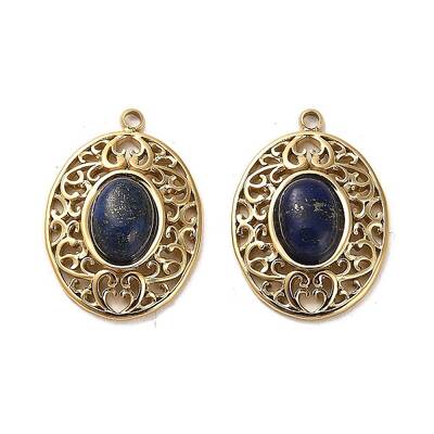 304 Stainless Steel Pave Natural Lapis Lazuli Pendants