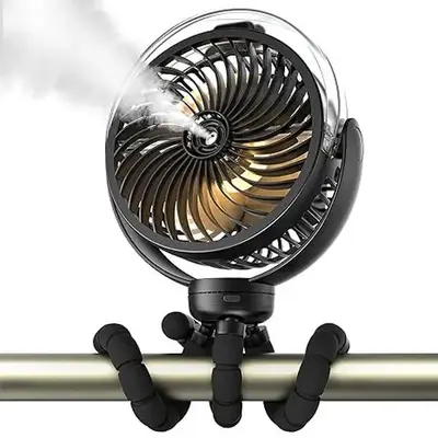 Misting Cooling Fan for Stroller, 6000mAh Battery Operated Portable Fan with Light & 360° Pivoting, Personal Rechargeable M...