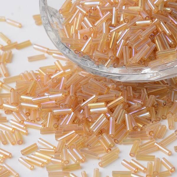 Transparent Colours Rainbow Plated Glass Bugle Beads