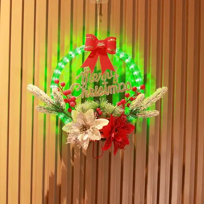 Christmas 30CM Luminous Garland Door Hanging Christmas Decorations | Light Color: Garland 2 | Electrical outlet: 3 No 7 Batte...