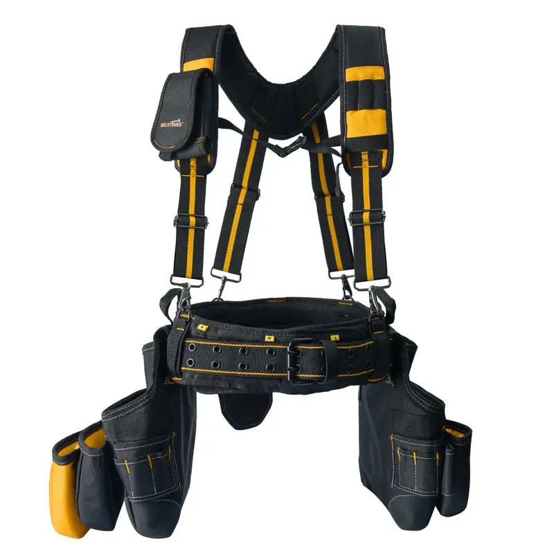 MELOTOUGH 28-Pocket Pro Framer's rig Combo Apron Tool Belt and Heavy Duty Padded Suspenders with Magnetic Desinger for Techni...