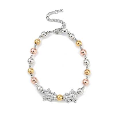Rack Plating Brass Micro Pave Cubic Zirconia Beaded Bracelets