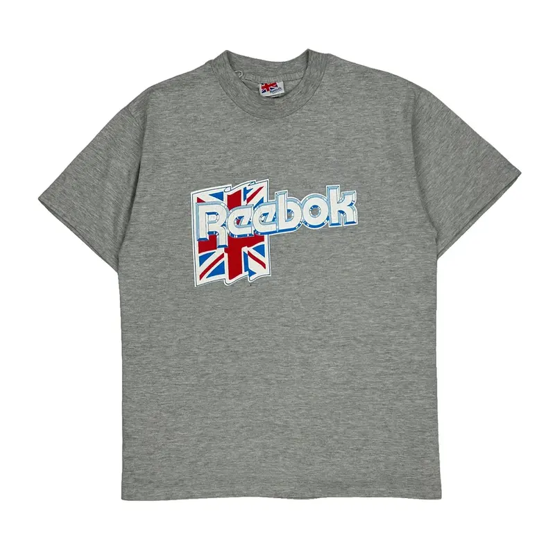 Made In Usa Reebok Graphic T-Shirt - Large Grey Polyester Blend