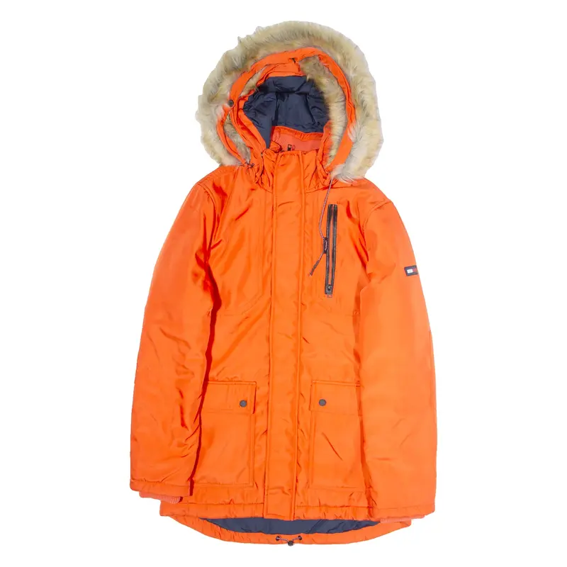 HILFIGER DENIM Mens Parka Coat Orange Canvas Hooded M