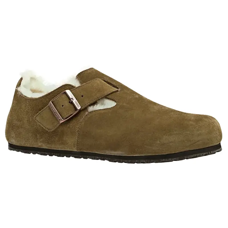 Birkenstock London Shearling Suede Unisex Slip On Shoes - Shearling Tea - Size:US 9 Women / 7 Men