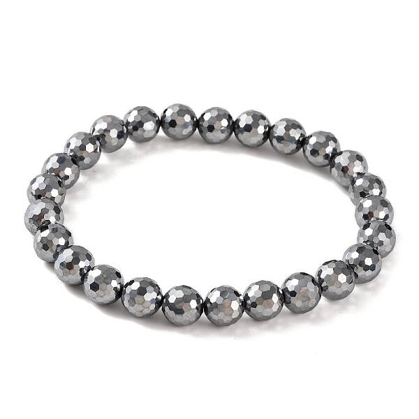 Faceted Round Terahertz Stone Beaded Stretch Bracelets for Women Men