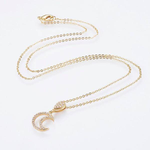 Brass Micro Pave Cubic Zirconia Pendant Necklaces