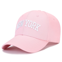 New York Embroidered Baseball Cap 100% Cotton Adjustable Dad Hat for Men and Women, Pink