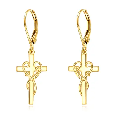 10K Gold Cross Drop Earrings