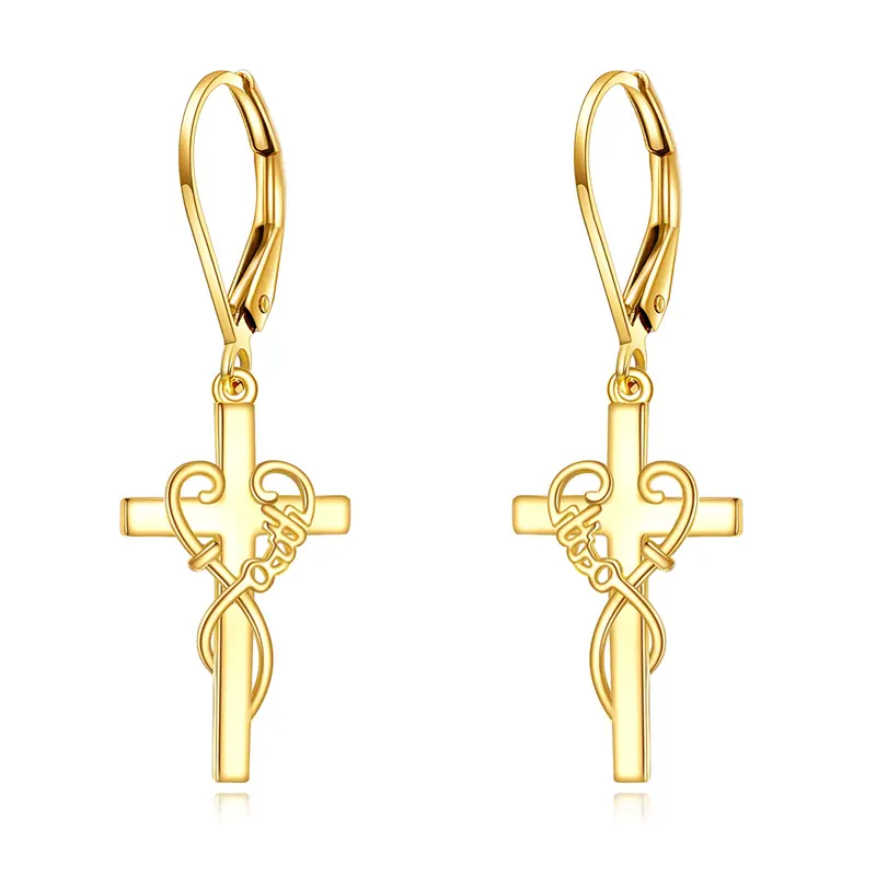 10K Gold Cross Drop Earrings