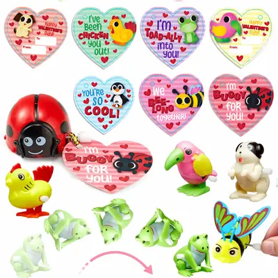28Pcs Wind Up Toy with Kids Valentines Cards for Valentine Party Favors Classroom Exchange Gifts 2025 Valentine Exchange Card...