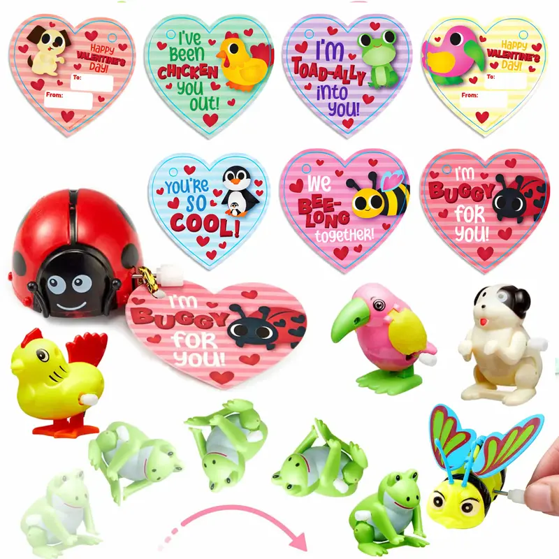 28Pcs Wind Up Toy with Kids Valentines Cards for Valentine Party Favors Classroom Exchange Gifts 2025 Valentine Exchange Card...