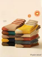 Women's Colorblock Striped Thermal Lined Socks, Casual Soft Comfy Breathable Socks for Fall & Winter, Women's Socks for Daily...