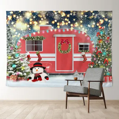 Aperturee Red Truck Color Light Blur Snow Christmas Backdrop