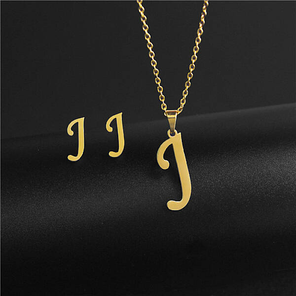 Golden Stainless Steel Initial Letter Jewelry Set