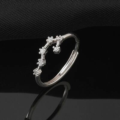 Constellations Rhodium Plated 925 Sterling Silver Micro Pave Clear Cubic Zirconia Adjustable Rings for Women