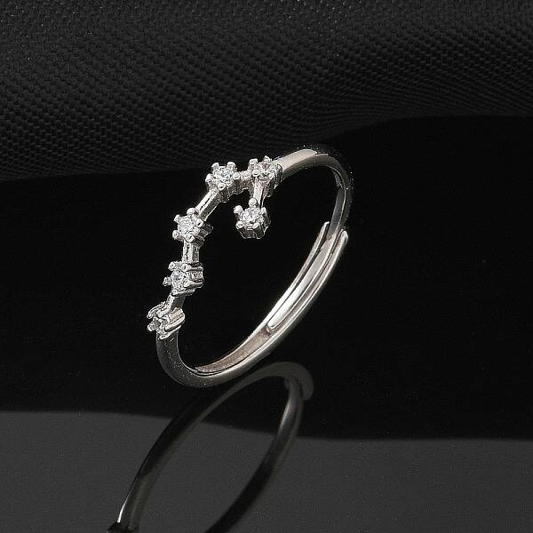 Constellations Rhodium Plated 925 Sterling Silver Micro Pave Clear Cubic Zirconia Adjustable Rings for Women
