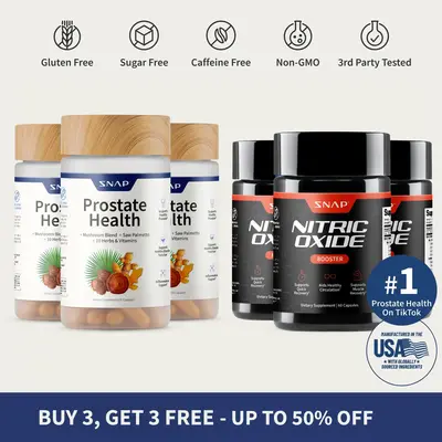 3x Ultimate Men's Health Bundle - Snap Supplements - Prostate Health + Nitric Oxide Booster - Natural Supplement Capsules - S...