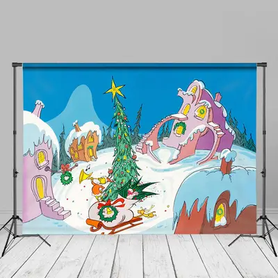 Pink Brown House Whoville Christmas Tree Backdrop - Aperturee