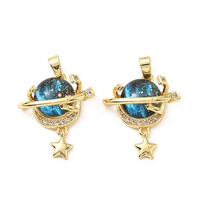 Brass Micro Pave Cubic Zirconia with Glass Pendants