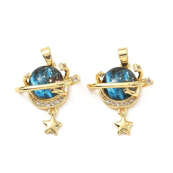 Brass Micro Pave Cubic Zirconia with Glass Pendants