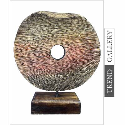 Original Round Wood Figurine Abstract Shape Creative Desktop Art Hand Carved Statue for Home Decor | SUNRISE OVER THE WATER 1...