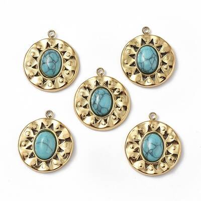 PVD Vacuum Plating 201 Stainless Steel Synthetic Turquoise Pendants