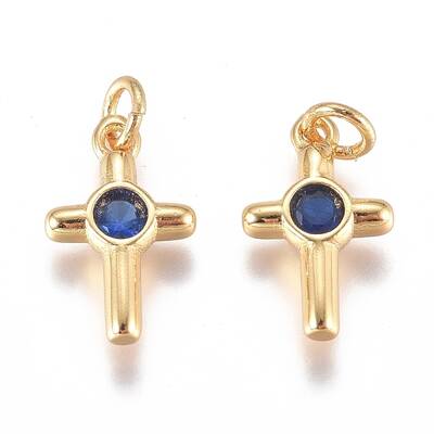 Brass Micro Pave Cubic Zirconia Tiny Cross Charms