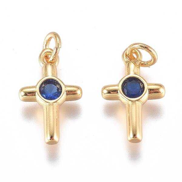 Brass Micro Pave Cubic Zirconia Tiny Cross Charms