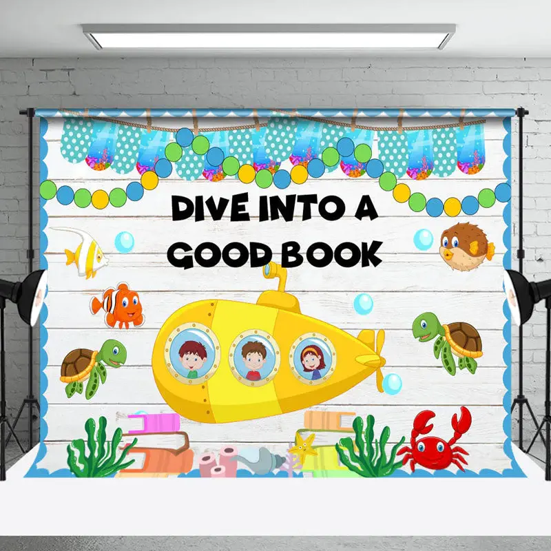 Dive Into A Good Book Wooden Back To School Backdrop