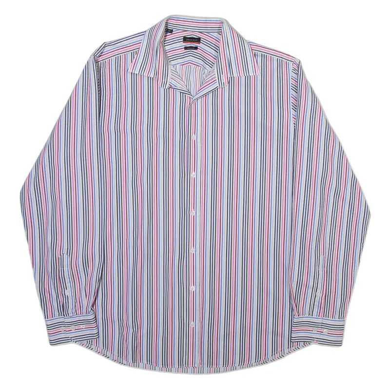 PIERRE CARDIN Mens Shirt White Striped Long Sleeve L