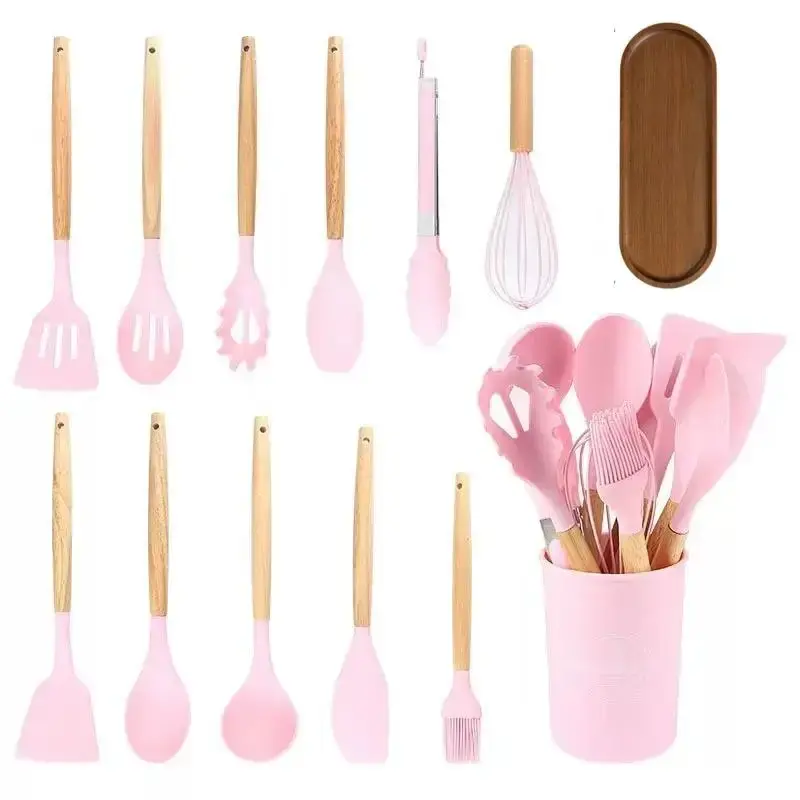 Silicone Kitchen Utensils Set, Heat Resistant Cooking Utensils Set with Storage Bucket, Kitchen Cooking Utensils Set for Non-...
