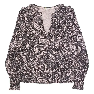 BODEN Womens Printed Top Black V-Neck Long Sleeve Paisley UK 10