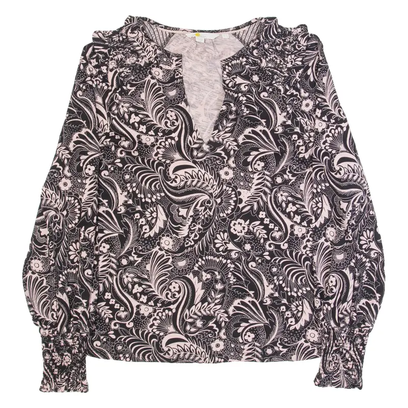 BODEN Womens Printed Top Black V-Neck Long Sleeve Paisley UK 10