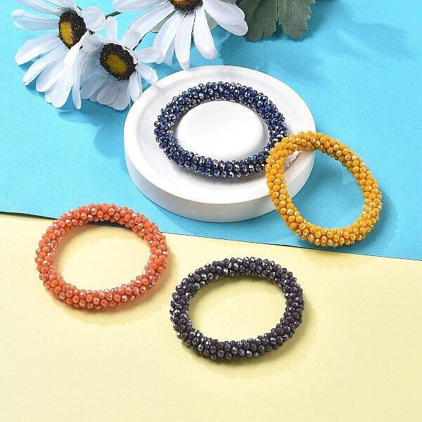 AB Color Plated Faceted Opaque Glass Beads Stretch Bracelets