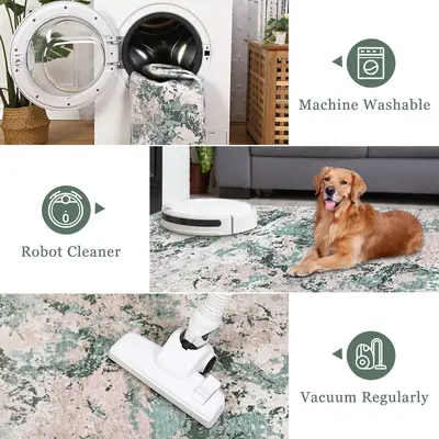 Garvee Floral Area Rug Non-Slip Low-Pile Washable Rubber Backing Lightweight Foldable for Living Room Kitchen Bedroom