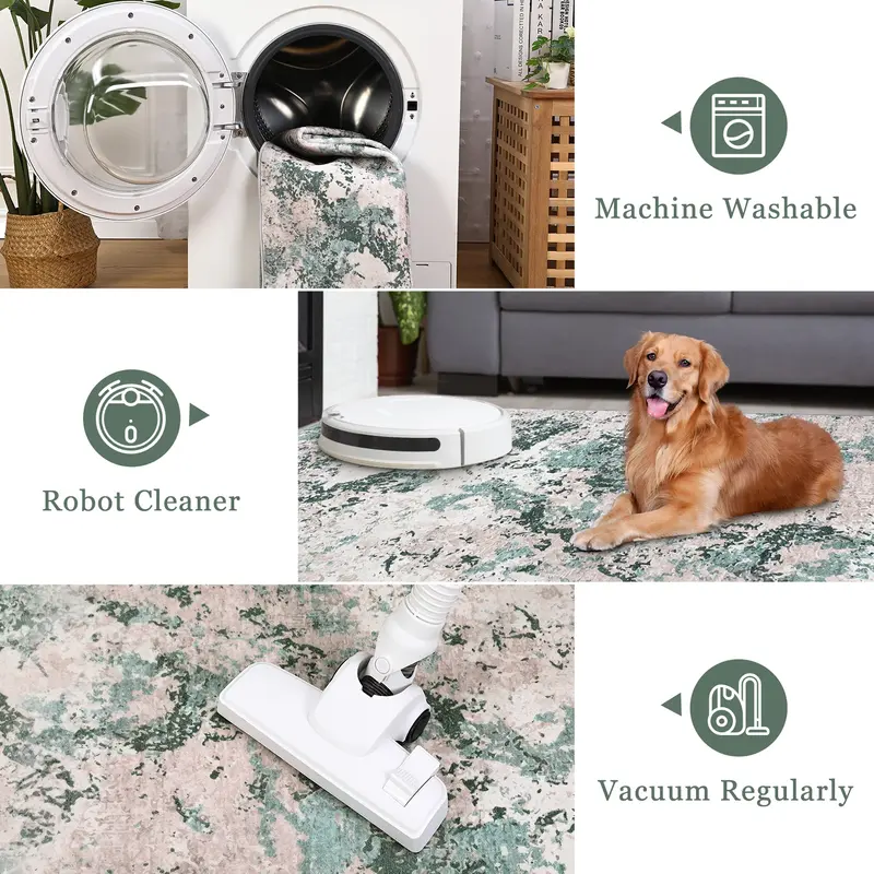 Garvee Floral Area Rug Non-Slip Low-Pile Washable Rubber Backing Lightweight Foldable for Living Room Kitchen Bedroom