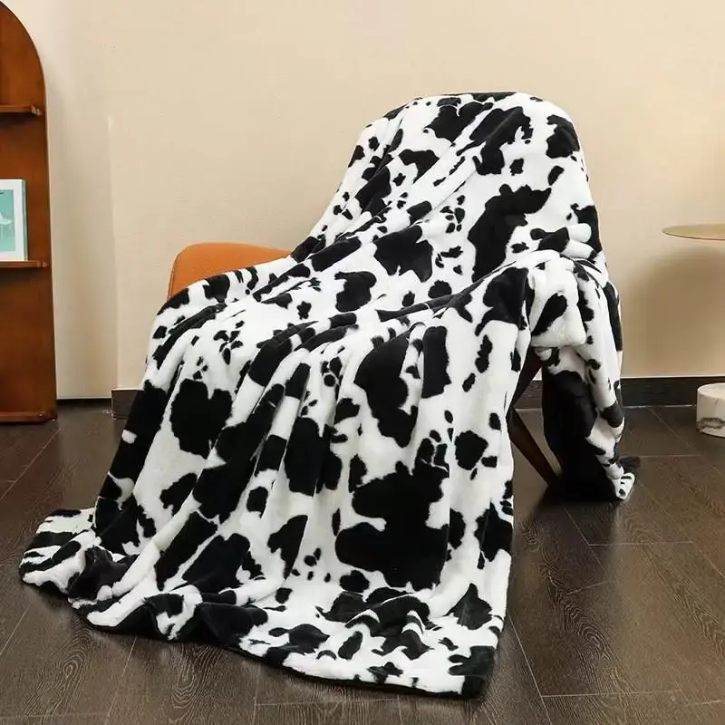 Cute Cow Print Flannel Blanket, Soft Comfortable Throw Blanket, Warm Blanket For Home Office Living Room Bedroom