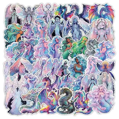 Cartoon Mermaid Pattern Car Sticker, 50pcs Decorative Stickers, Self-adhesive Diy Decorative Sticker for Motorcycle Stationer...