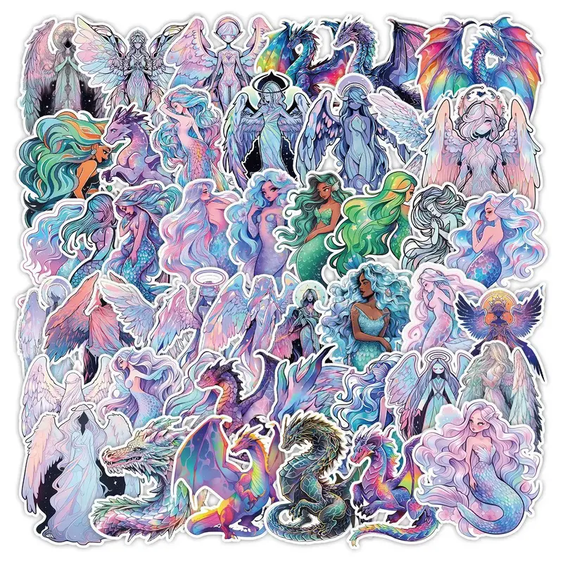 Cartoon Mermaid Pattern Car Sticker, 50pcs Decorative Stickers, Self-adhesive Diy Decorative Sticker for Motorcycle Stationer...
