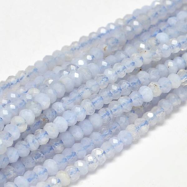 Faceted Rondelle Natural Blue Lace Agate Beads Strands
