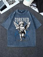 Men's Vintage Angel Print Short Sleeve Graphic Tee, Casual Comfy Round Neck T-shirt for Summer, Fashion Men's Top for Daily W...